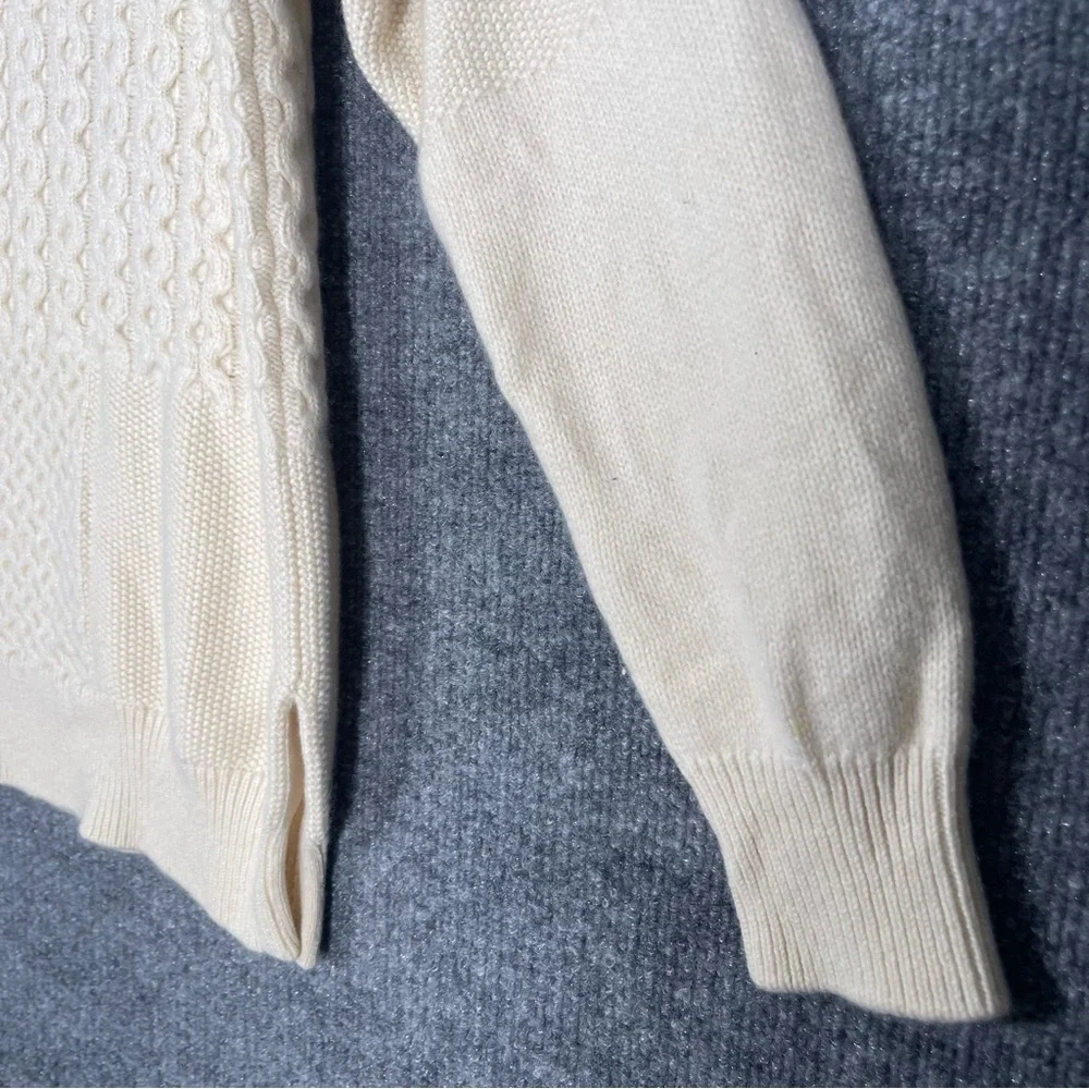 Nordstrom Womens Medium 100% Cashmere Ivory Knit 3D Patchwork Turtleneck Sweater